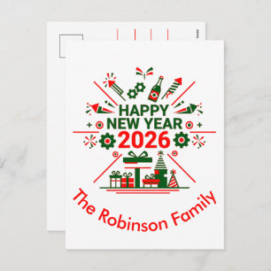 Happy New Year 2026 Celebration Holiday Postcard