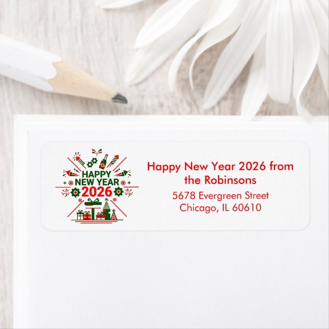 Happy New Year 2026 Celebration Return Address Label (Insitu)