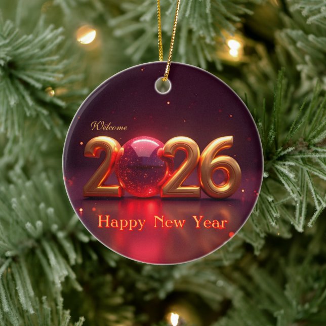 Happy New Year 2026 Ceramic Ornament (Tree)