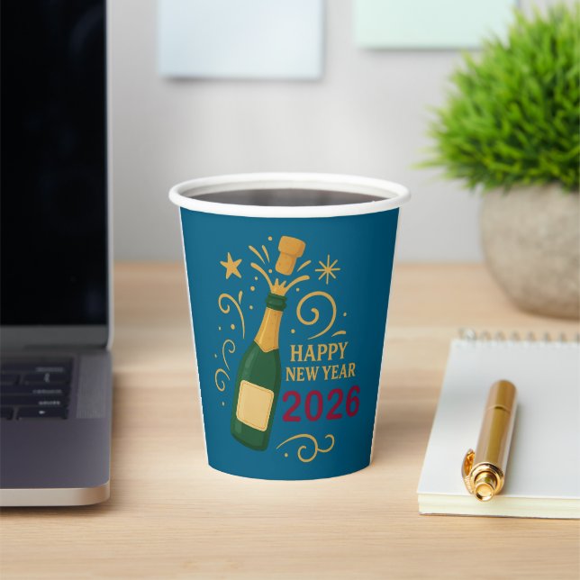 Happy New Year 2026 Champagne | 8oz Paper Cup (Insitu)
