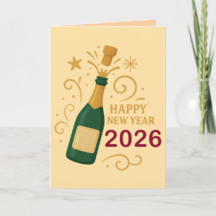 Happy New Year 2026 Champagne   Greeting Card 5"x7