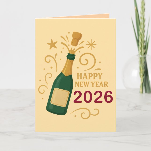Happy New Year 2026 Champagne | Greeting Card 5"x7 (Front)