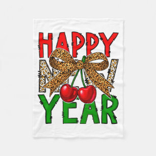 Happy New Year 2026 Cherries &amp; Leopard Coquett Fleece Blanket