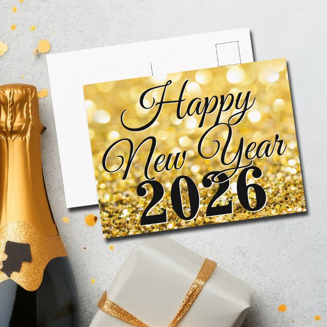 Happy New Year 2026 Chic Custom Gold Business Holiday Postcard (Creator Uploaded)