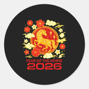 Happy New Year 2026 Chinese New Year Horse Zodiac  Classic Round Sticker