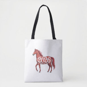 Happy New Year 2026 Chinese Red Horse Tote Bag