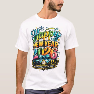 Happy New Year 2026 Colourful Retro Celebration De T-Shirt