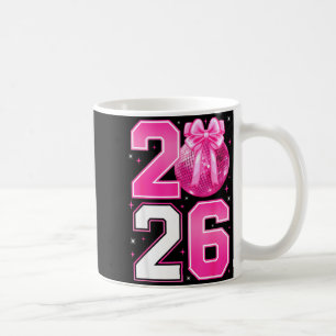 Happy New Year 2026 Coquette Bow & Disco Ball Coffee Mug