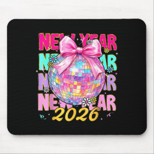 Happy New Year 2026 Coquette Bow & Disco Ball Mouse Pad