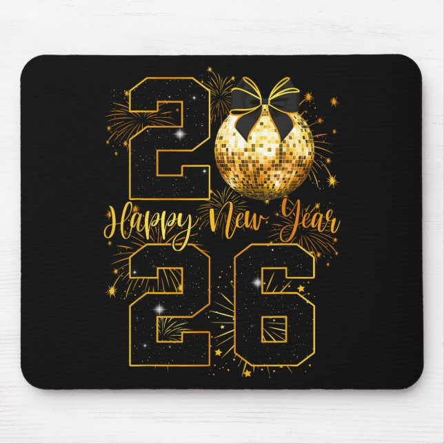 Happy New Year 2026 Coquette Bow Disco Ball New Ye Mouse Pad (Front)