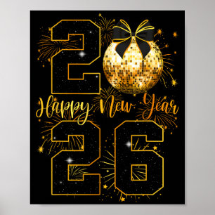 Happy New Year 2026 Coquette Bow Disco Ball New Ye Poster