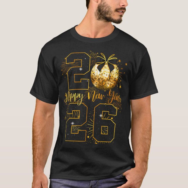 Happy New Year 2026 Coquette Bow Disco Ball New Ye T-Shirt (Front)