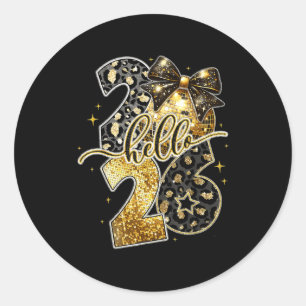 Happy New Year 2026 Coquette Bow Golden Family Mat Classic Round Sticker