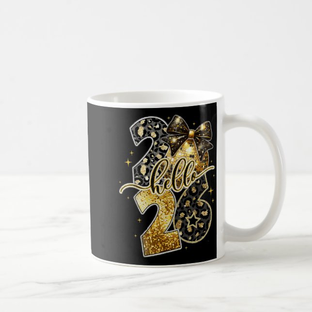 Happy New Year 2026 Coquette Bow Golden Family Mat Coffee Mug (Right)