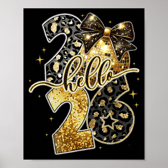 Happy New Year 2026 Coquette Bow Golden Family Mat Poster (Front)