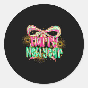 Happy New Year 2026 Coquette Bow Vintage Funny Gif Classic Round Sticker