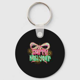 Happy New Year 2026 Coquette Bow Vintage Funny Gif Key Ring