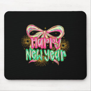 Happy New Year 2026 Coquette Bow Vintage Funny Gif Mouse Pad