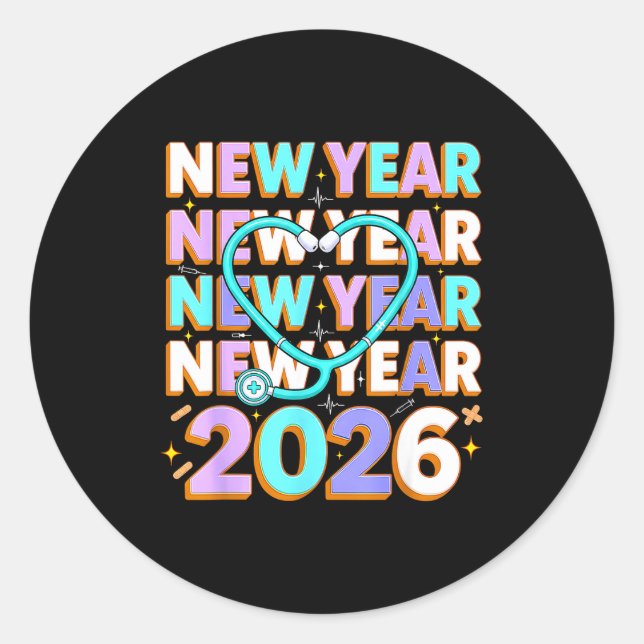 Happy New Year 2026 Coquette Bows New Years Nurse  Classic Round Sticker (Front)