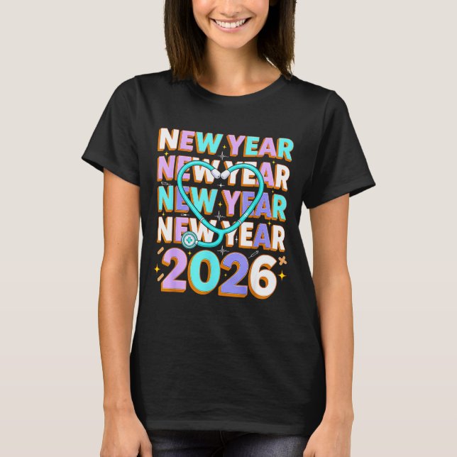 Happy New Year 2026 Coquette Bows New Years Nurse  T-Shirt (Front)