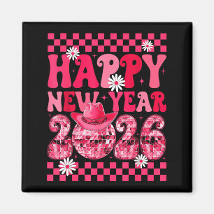 Happy New Year 2026 Cowgirl Cowboy Disco Ball Girl Magnet