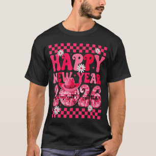 Happy New Year 2026 Cowgirl Cowboy Disco Ball Girl T-Shirt