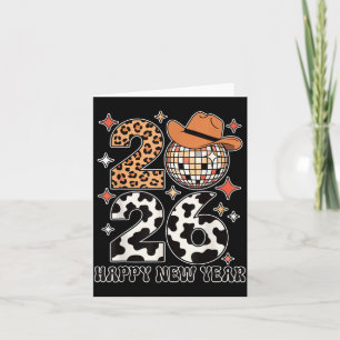 Happy New Year 2026 Cowgirl Disco Ball Western Leo Card