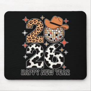 Happy New Year 2026 Cowgirl Disco Ball Western Leo Mouse Pad
