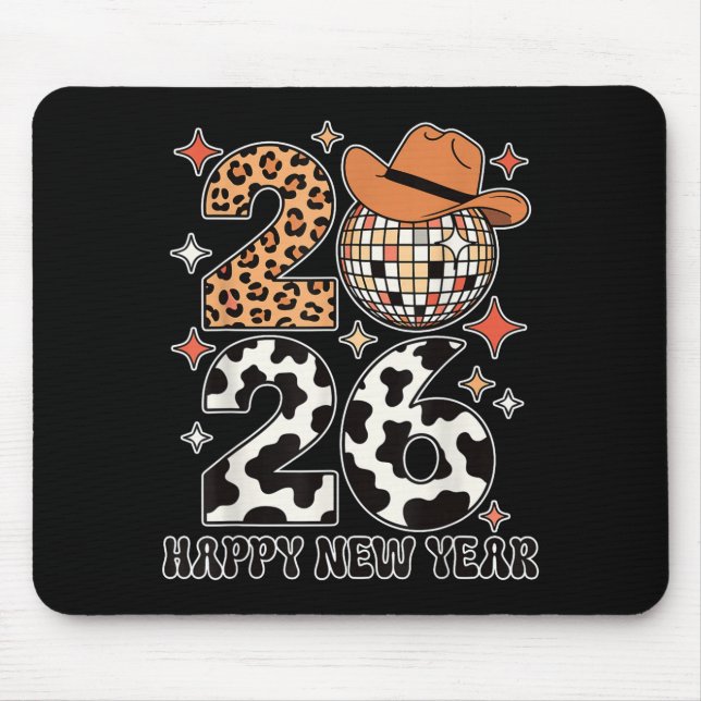 Happy New Year 2026 Cowgirl Disco Ball Western Leo Mouse Pad (Front)