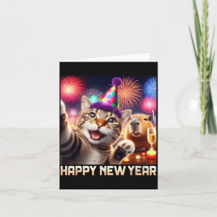 Happy New Year 2026 Cute Cat Capybara Party Art  Card