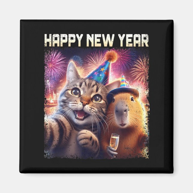 Happy New Year 2026 Cute Cat Capybara Party Art  Magnet (Front)