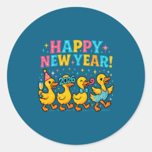 Happy New Year 2026 Cute Duck Party Gift Long Slee Classic Round Sticker