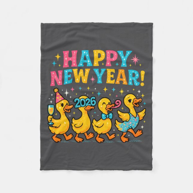Happy New Year 2026 Cute Duck Party Gift Long Slee Fleece Blanket (Front)