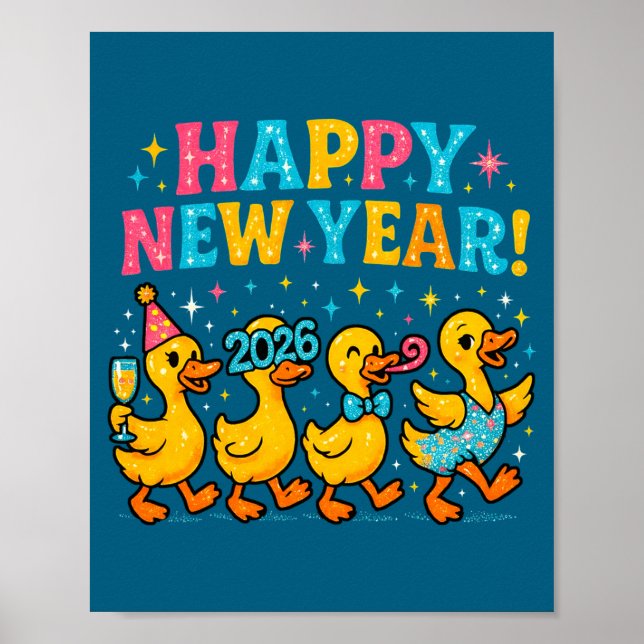 Happy New Year 2026 Cute Duck Party Gift Long Slee Poster (Front)