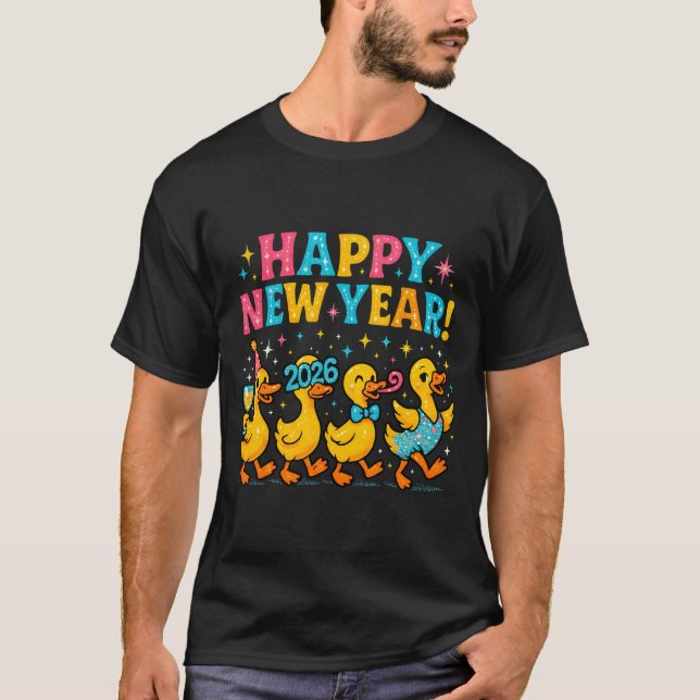 Happy New Year 2026 Cute Duck Party Gift Long Slee T-Shirt (Front)
