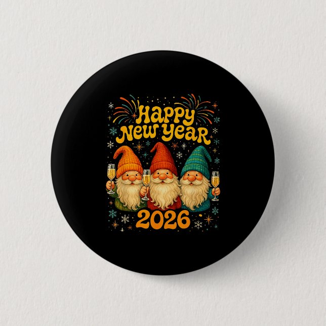 Happy New Year 2026 Cute Gnome Party Gift  6 Cm Round Badge (Front)