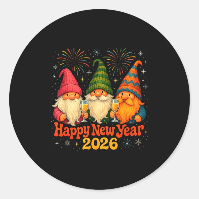 Happy New Year 2026 Cute Gnome Party Gift  Classic Round Sticker (Front)