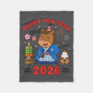 Happy New Year 2026 Cute Horse Japanese Celebratio Fleece Blanket