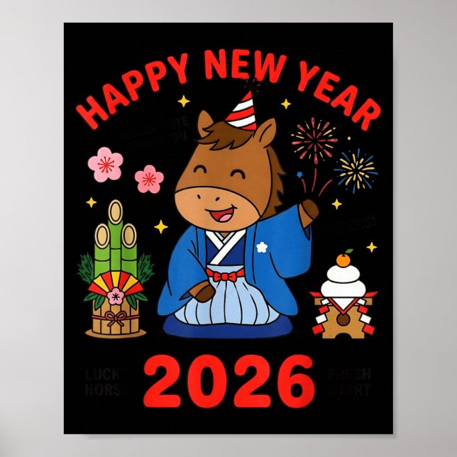Happy New Year 2026 Cute Horse Japanese Celebratio Poster (Front)