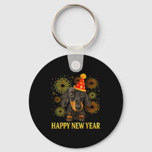 Happy New Year 2026 Dachshund Fireworks New Years  Key Ring