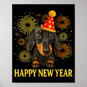 Happy New Year 2026 Dachshund Fireworks New Years  Poster