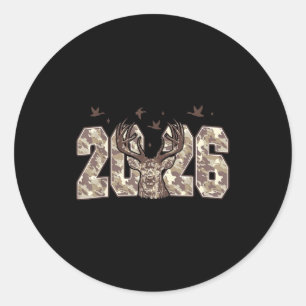 Happy New Year 2026 Deer Buck Hunting Camo Camoufl Classic Round Sticker