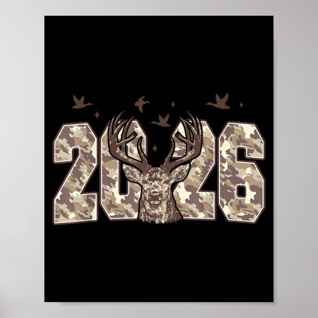 Happy New Year 2026 Deer Buck Hunting Camo Camoufl Poster (Front)