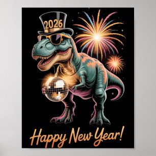 Happy New Year 2026 Dinosaur Funny Dino Tee For Ad Poster