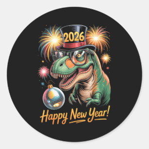 Happy New Year 2026 Dinosaur Funny T-rex Tee For K Classic Round Sticker