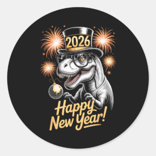 Happy New Year 2026 Dinosaur Funny T-rex Tee For K Classic Round Sticker