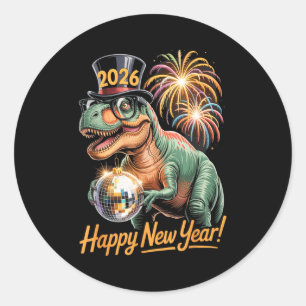 Happy New Year 2026 Dinosaur Funny T-rex Tee For K Classic Round Sticker
