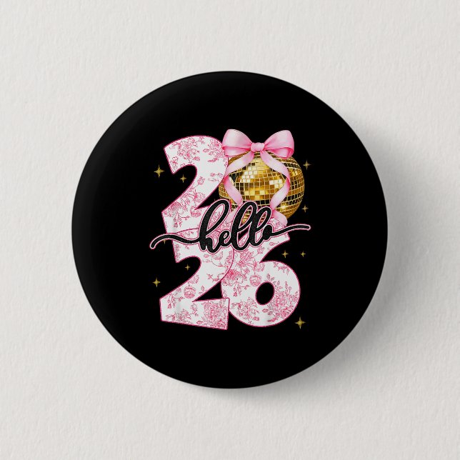 Happy New Year 2026 Disco Ball Bow New Year's Eve  6 Cm Round Badge (Front)