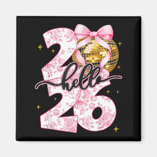 Happy New Year 2026 Disco Ball Bow New Year's Eve Magnet