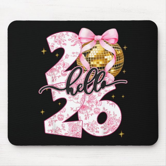 Happy New Year 2026 Disco Ball Bow New Year's Eve  Mouse Pad (Front)